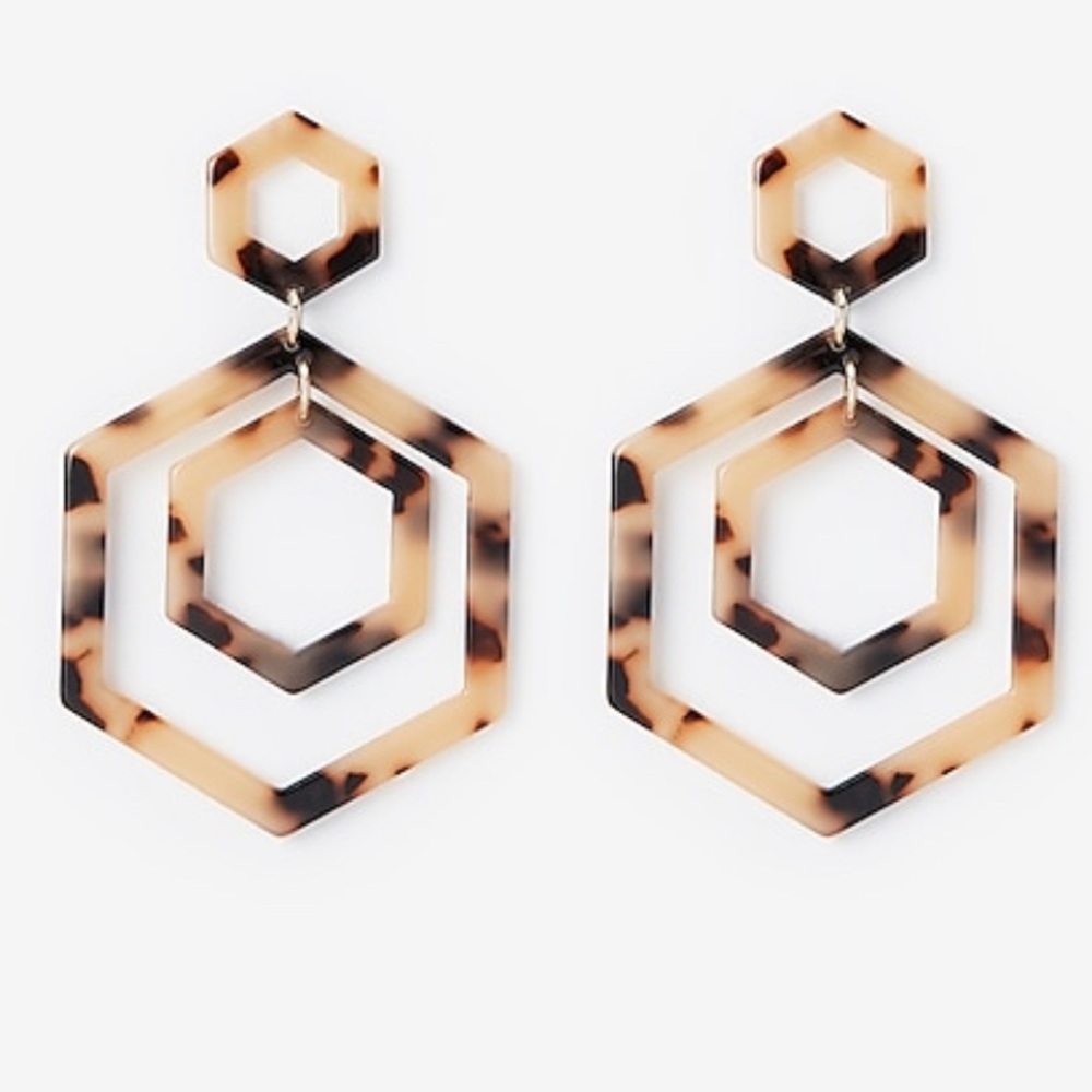 Tortoise Resin Hexagon Post Drop Earrings